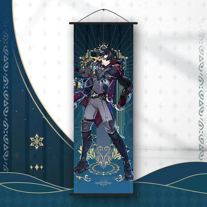 Hot Game Impact Scroll Canvas – Cartoon Heroes Wall Hanging Poster for Cosplay, Halloween, Xmas Decor & Gifts