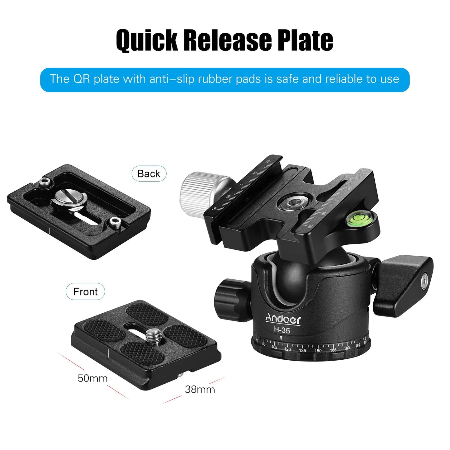 Andoer H-35 Tripod Ball Head - Panorama Ballhead Mount Adapter, U-Groove Low Gravity Design, 15kg/33lbs Load Capacity