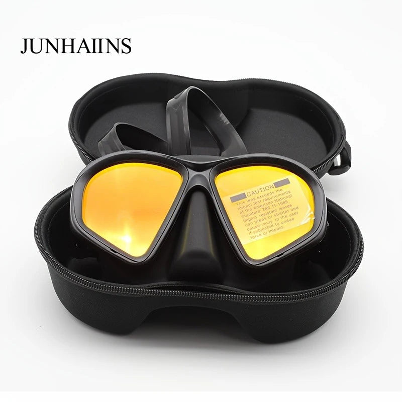 Freediving Mask with Camera Mount - Two-Window Tempered Glass Waterproof Anti-Fog Snorkeling Mask