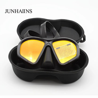 Freediving Mask with Camera Mount - Two-Window Tempered Glass Waterproof Anti-Fog Snorkeling Mask