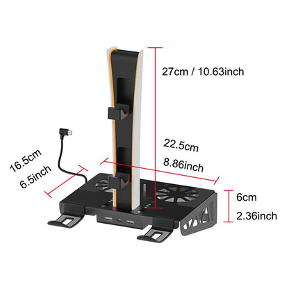 PS5 Wall Mount Metal Kit – For PS5/PS5 Slim/PS5 Pro with Controller Charging Station, Cooling Fan & Headset Holder Storage Rack
