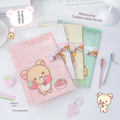 Rosyposy Korilakkuma Strawberry B5 Loose-Leaf Notebook - Cute Soft Cover Journal for Study, Writing & Note Taking
