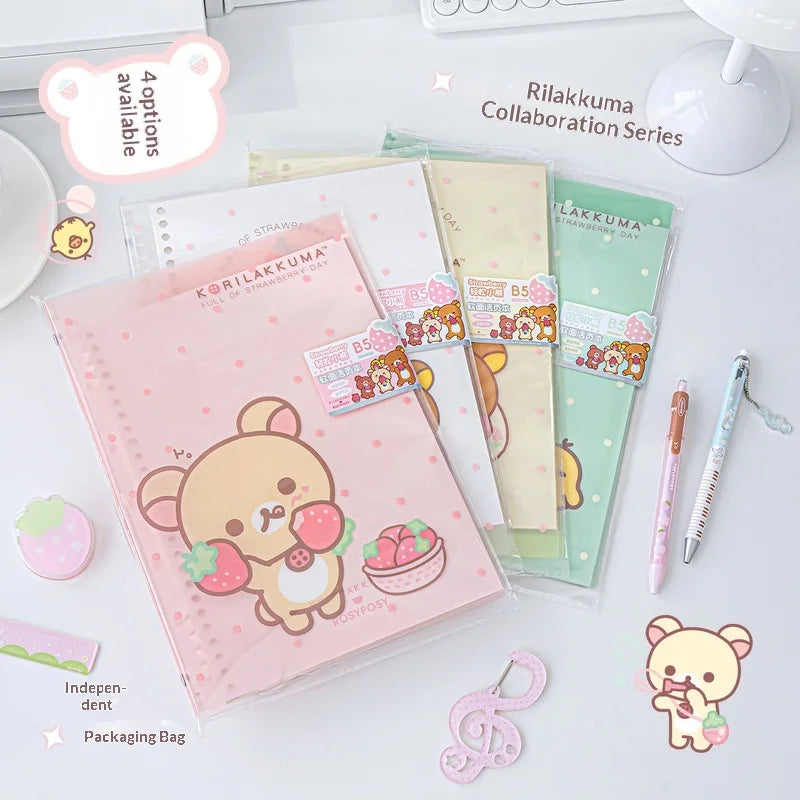 Rosyposy Korilakkuma Strawberry B5 Notebook - Cute Soft-Cover Loose-Leaf Journal for Study, Writing and Note-Taking