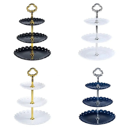 1PC European Style 3-Layer Dessert Stand - Elegant Plastic Fruit Tray and Cake Rack for Weddings, Parties, and Home Use