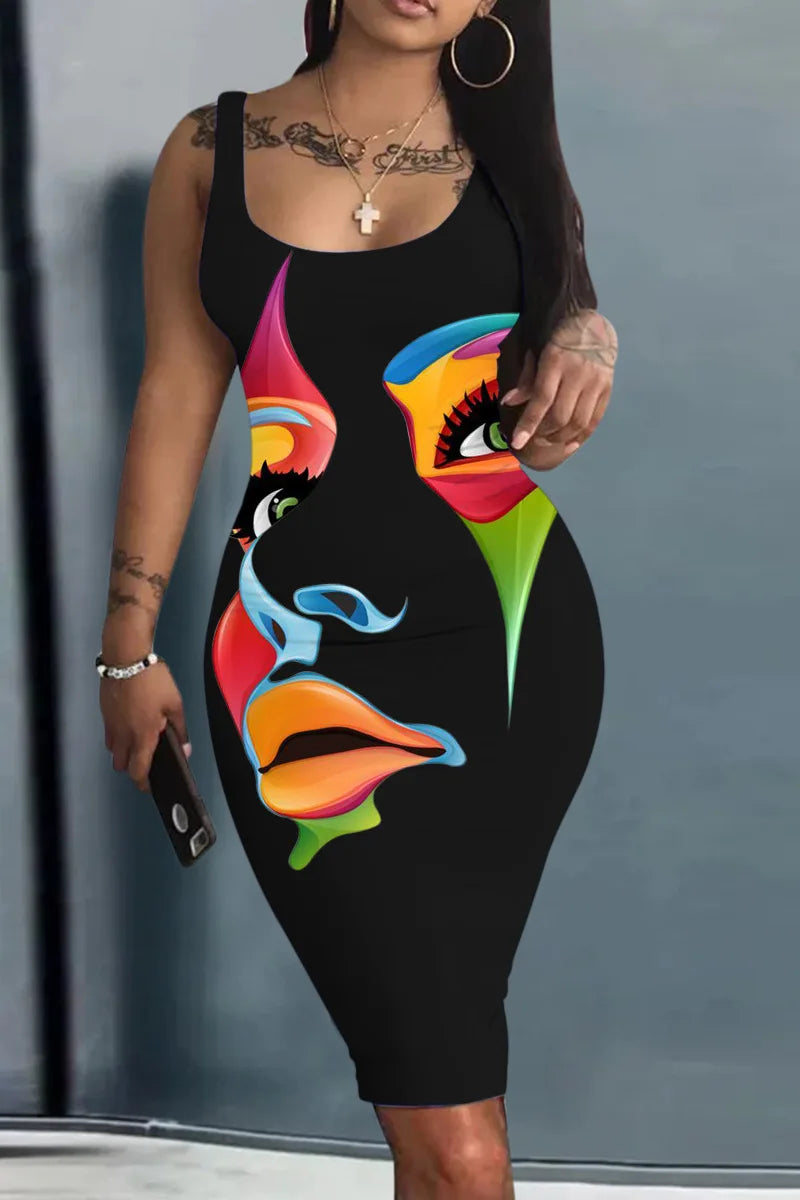 Women’s World Map Mini Dress – Harajuku Sleeveless Sundress with Geometric 3D Print, Sexy Fun Vestido Summer Clothing