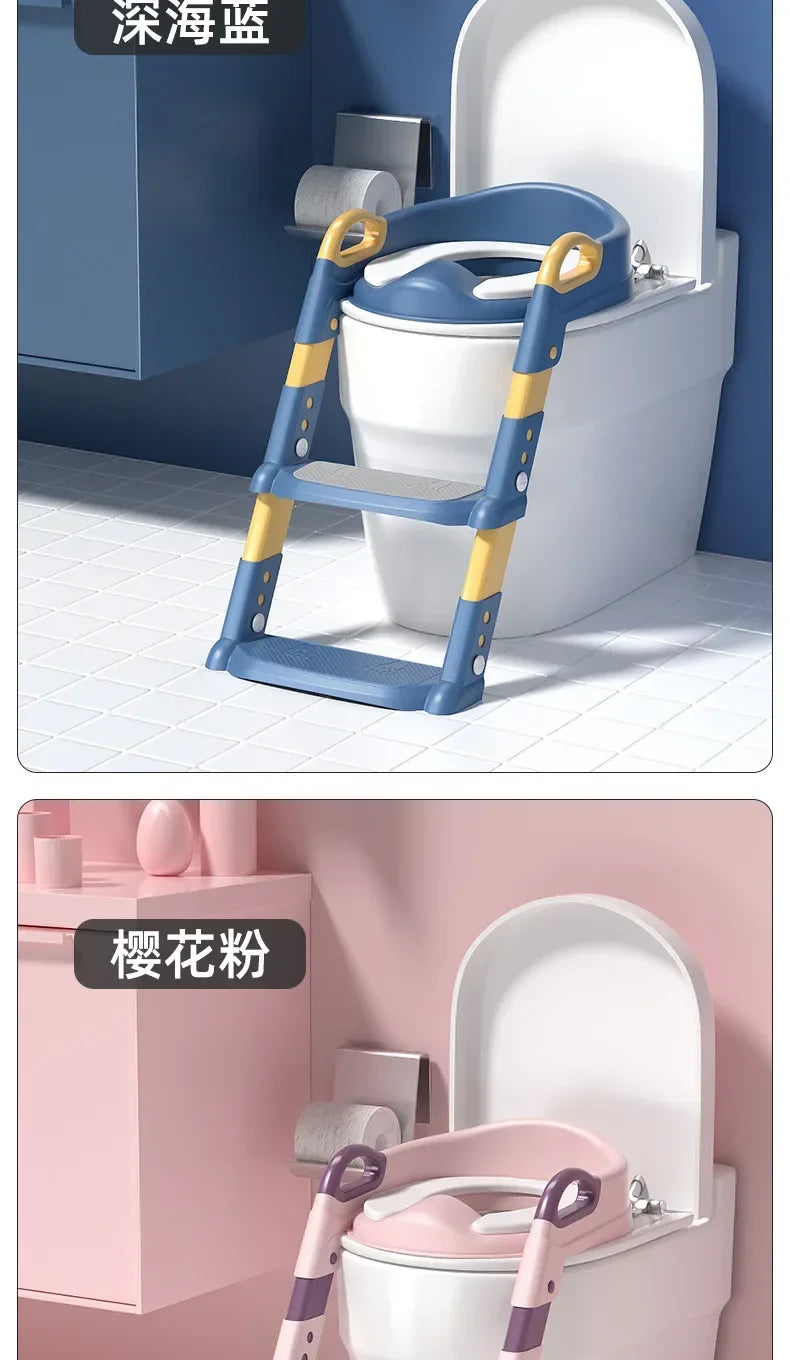 Children's Toilet Seat & Step Stool – Folding Toilet Ring with Stairway for Boys & Girls