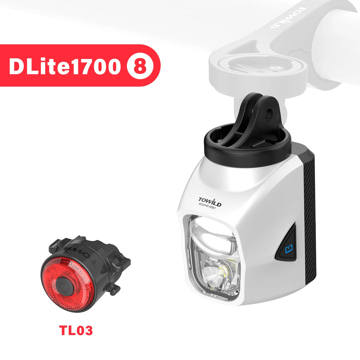 TOWILD DL1200S/DL1700 Bike Light - Rechargeable MTB Front Headlight with Cut-Off Beam, 1900LM Output & Power Bank Function