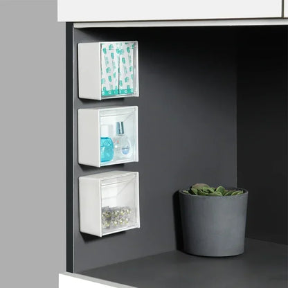 Wall-Mounted Plastic Storage Boxes - Dustproof Bathroom Organizer for Cotton Swabs, Makeup, Small Jewelry, Adhesive Holder Box