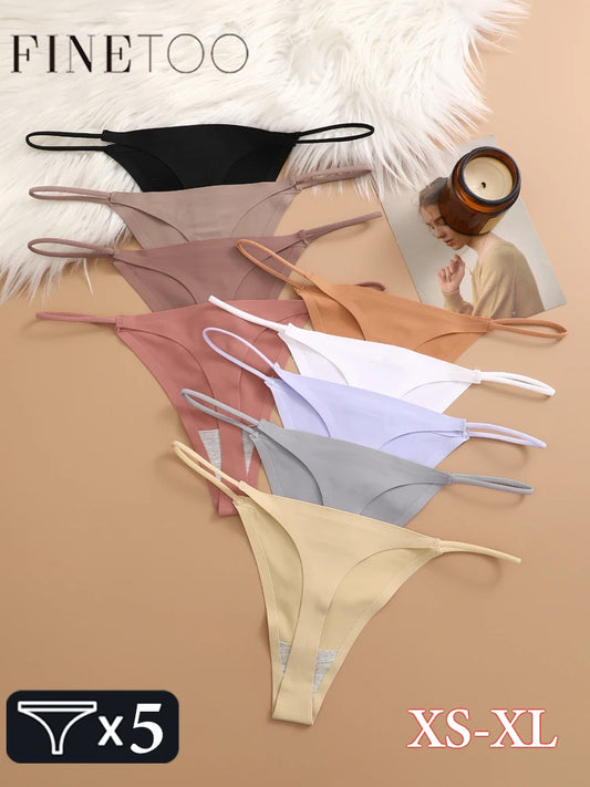 5PCS Seamless Ice Silk Thongs for Women – Low Waist Sexy Bikini T-Back, Solid Color Traceless G-String Panties, XS-XL