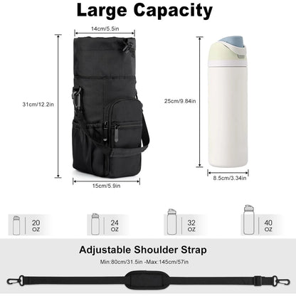 Insulated Water Bottle Holder with Strap – Carrier Sling Bag for 16oz, 32oz, 40oz & 64oz Bottles