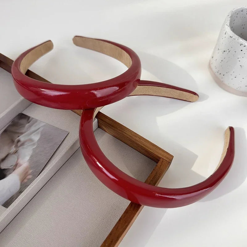 Retro Red Leather Sponge Headband – Fashionable Hair Hoop for Women, Wash Face & Party Hair Accessories Gift