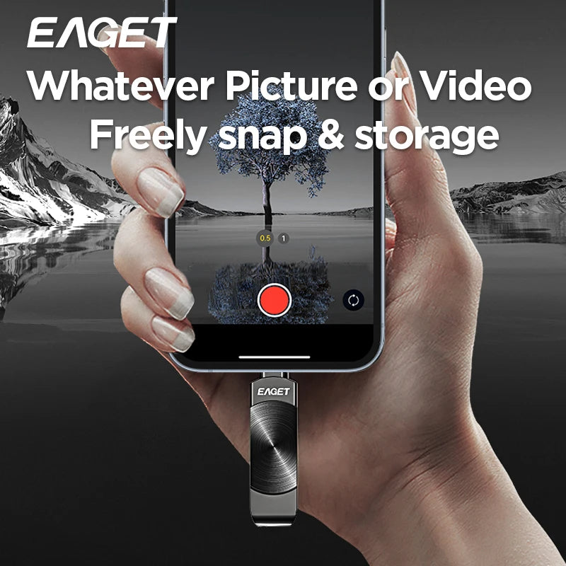 Eaget MFi USB Flash Drive - Lightning to USB 3.2 Memory Stick 64GB 128GB 256GB 1TB for iPhone iPad PC & Laptop