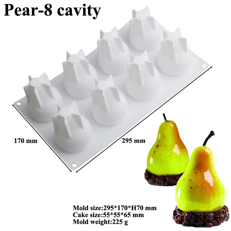 SHENHONG Silicone Fruit Mousse Cake Molds – Orange, Apple, Pear, Mango, Strawberry & Durian Dessert Decorating Tools