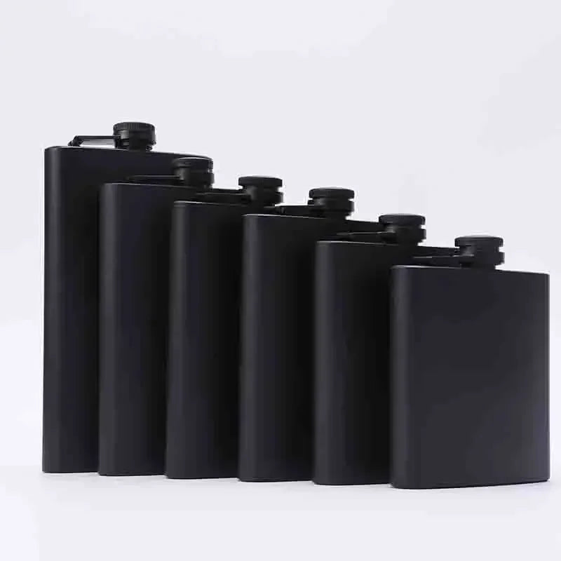 304 SS Portable Hip Flask – Black Whiskey, Vodka, Wine Bottle (6-12oz), Outdoor Bar Party Drinking Utensil