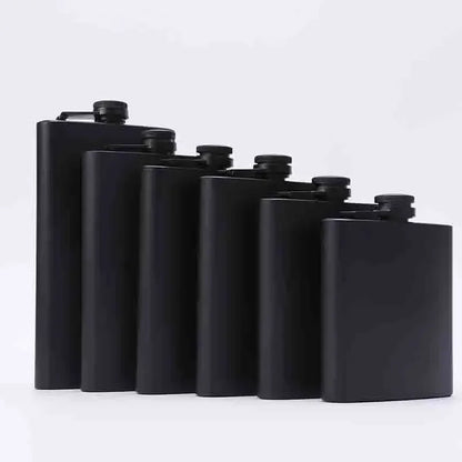 304 SS Portable Hip Flask – Black Whiskey, Vodka, Wine Bottle (6-12oz), Outdoor Bar Party Drinking Utensil