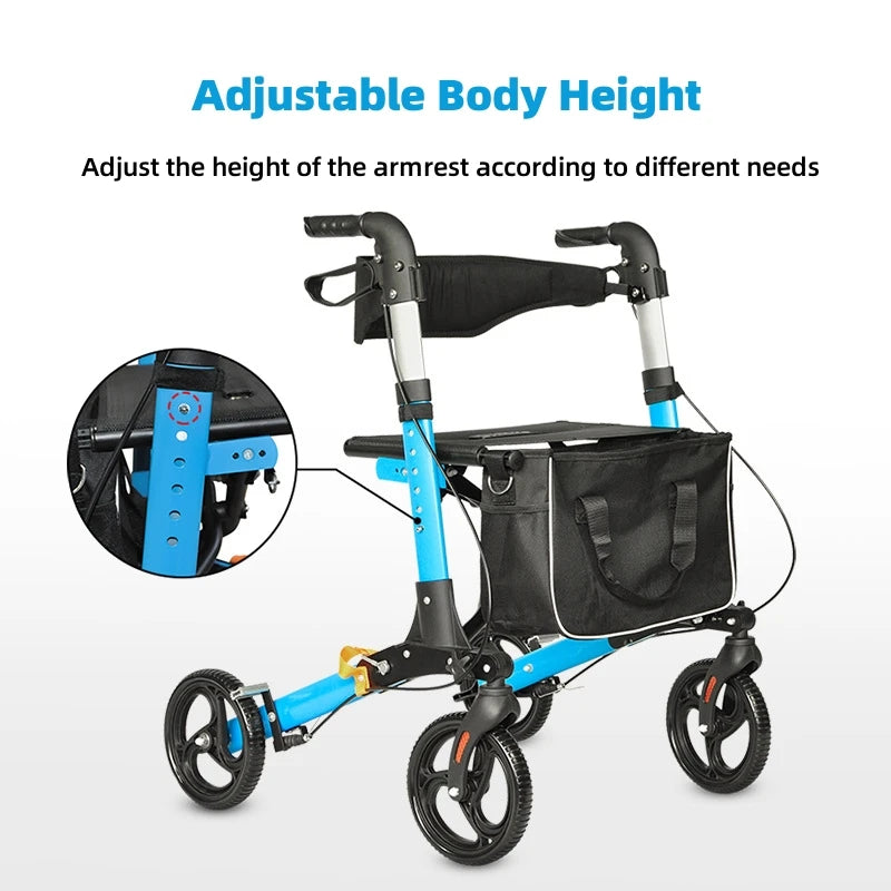 Elderly Disabled Rehabilitation Rollator Walker – Aluminum Alloy Folding Pulley Walking Aid for Home Mobility Training