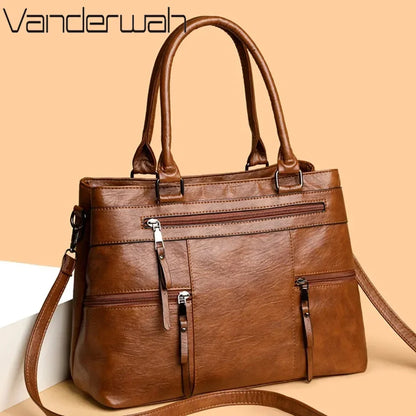 Women’s Leather Handbag - Elegant Top-Handle Shoulder & Crossbody Tote Bag