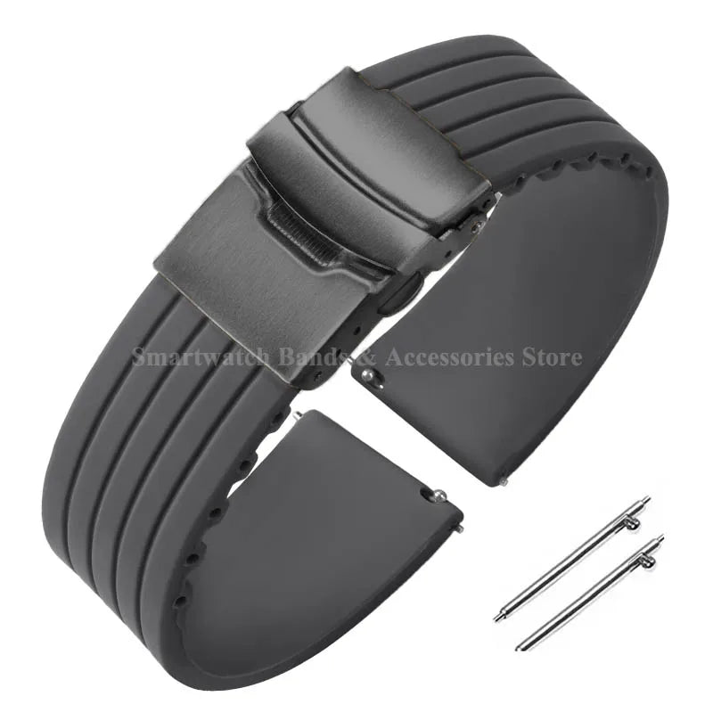 Quick Release Silicone Watch Strap 18–24mm – Sport Rubber Band for Huawei Watch GT2/3/4, Omega, Seiko, Fossil