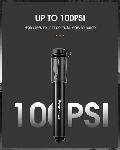 WEST BIKING 130PSI Mini Bike Pump – Portable Aluminum Alloy Hand Air Pump for MTB & Road Cycling, Drop-Proof & Ultralight