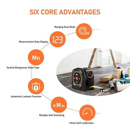 3-in-1 Laser Distance Measure 40/60M — Infrared Smart Ruler High-Precision Measuring Tool