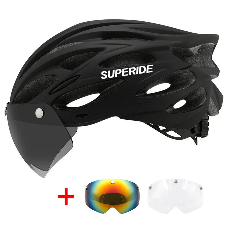 SUPERIDE Ultralight Cycling Helmet - In-Mold Road & MTB Bike Helmet with Magnetic Goggles & Sun Visor for Men & Women
