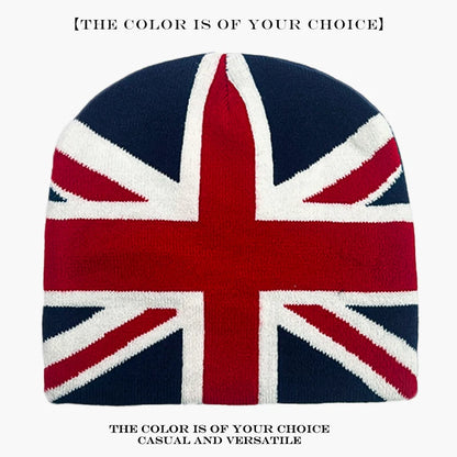 Union Jack Jacquard Knit Beanie - Warm Casual Streetwear Hat for Men & Women
