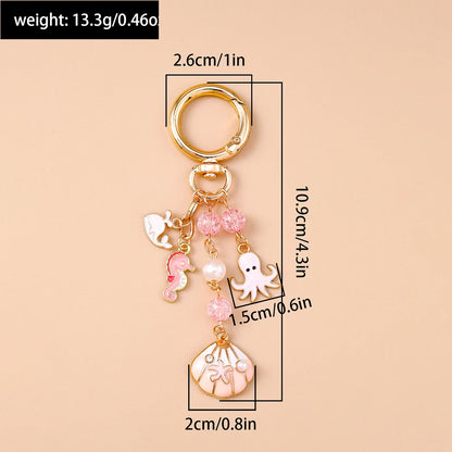 Summer Beach Shell Keychain – Octopus and Starfish Marine Life Pendant for Women, Girls, Handbag Decor, and Gifts