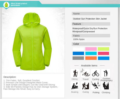 Unisex Waterproof Camping Jacket — Men & Women Windbreaker, Raincoat for Hiking, Climbing, and Sun Protection