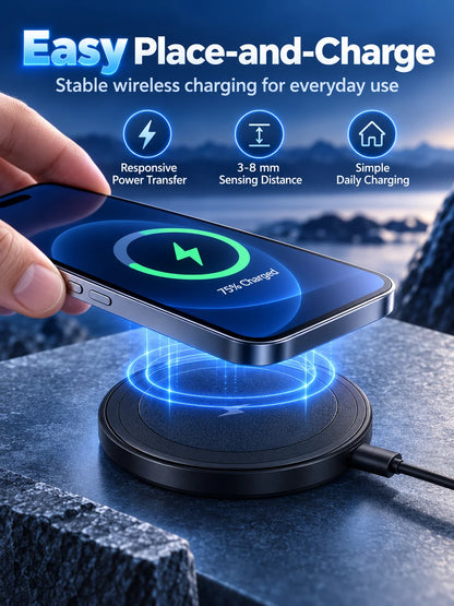 15W Magnetic Wireless Charger with Stand - Foldable Fast-Charging Dock for Smartphones and Wireless Earbuds