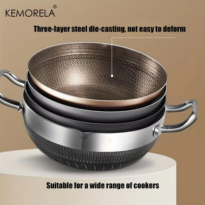 Stainless Steel Frying & Soup Pot Combo - Non-Stick Honeycomb Bottom with Lid, Suitable for Induction & Gas Stoves, Available in 26cm, 28cm, 30cm