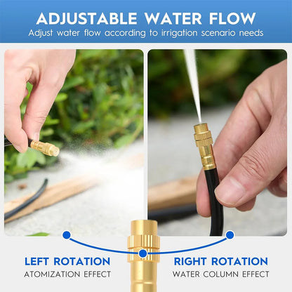 Garden Programmable Misting Timer System – 360° Adjustable Atomizer Nozzles, Outdoor Cooling & Watering Sprinkler Kit