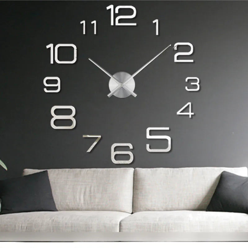 2023 Modern Large 3D DIY Wall Clock – Acrylic Mirror Quartz Clock for Living Room Home Decor