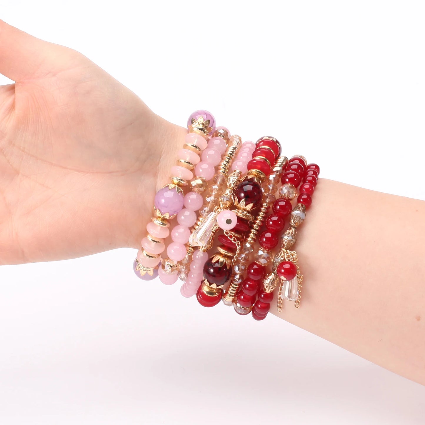 Bohemian Stackable Bead Bracelets for Women - Multilayered Pendant Charm Stretch Bangles