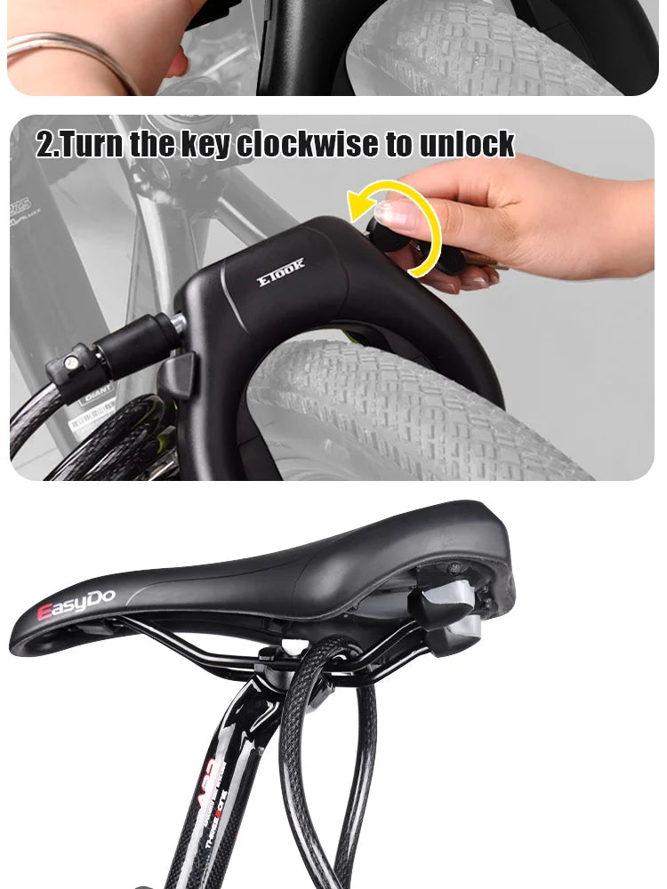 ETOOK Bike Horseshoe Lock - Anti-Theft Hardened Steel Pipe, Portable High Safety Road & Mountain Bicycle Lock