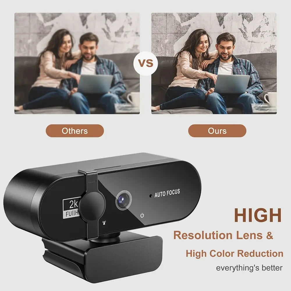 4K Webcam with Microphone - 1080P Mini Camera, 2K Full HD, Auto Focus for PC, Laptop, Video Shooting