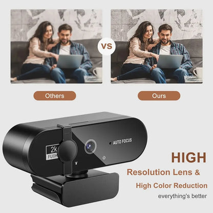 4K Webcam with Microphone - 1080P Mini Camera, 2K Full HD, Auto Focus for PC, Laptop, Video Shooting