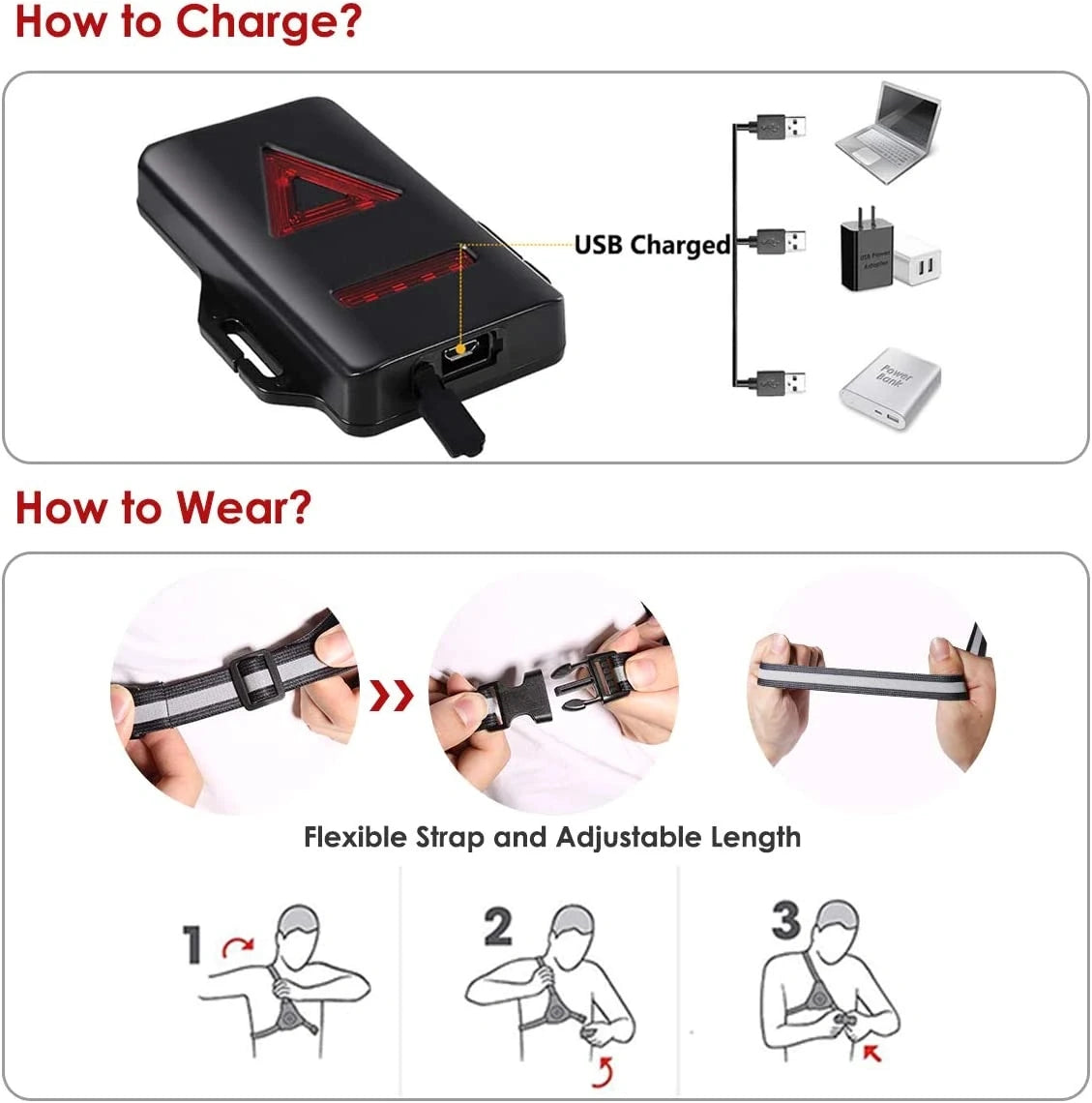 Outdoor USB Charging Night Running Lights: LED Chest Lamp Back Warning Light for Camping, Hiking, Jogging, Adventure