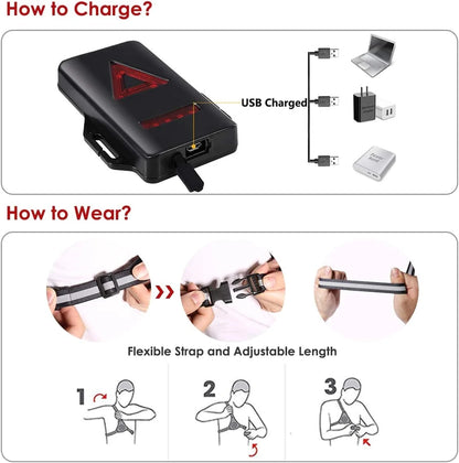 Outdoor USB Charging Night Running Lights: LED Chest Lamp Back Warning Light for Camping, Hiking, Jogging, Adventure