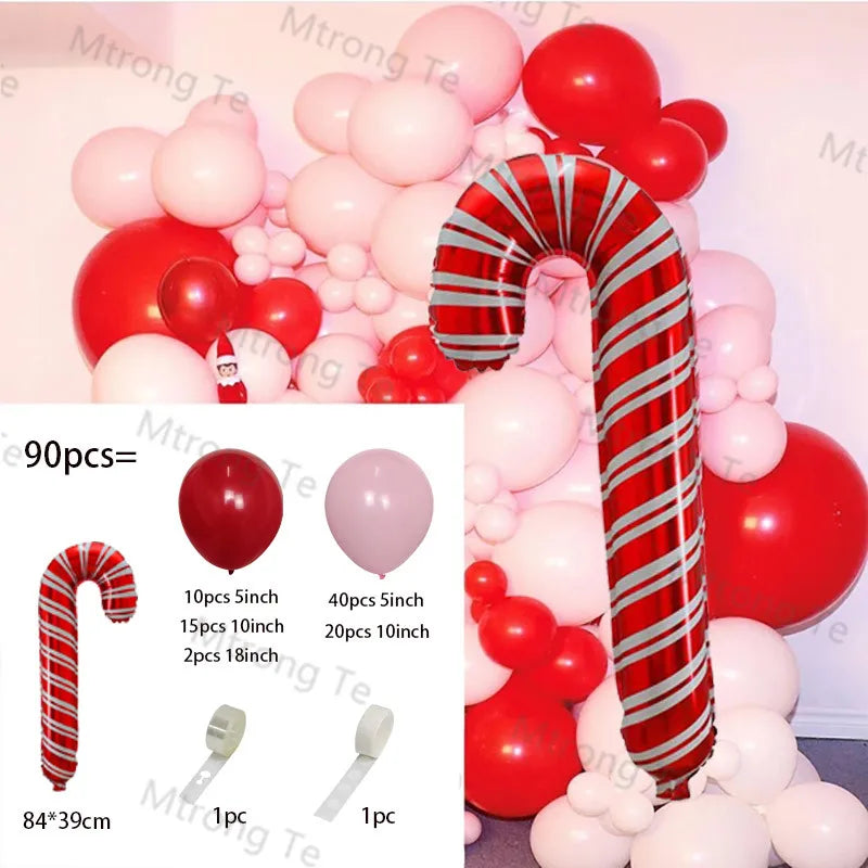 Christmas Balloon Garland Arch – Red & Green Balloons, Star, Santa, and Gift Box Foil Balloons for Xmas and New Year Decoration