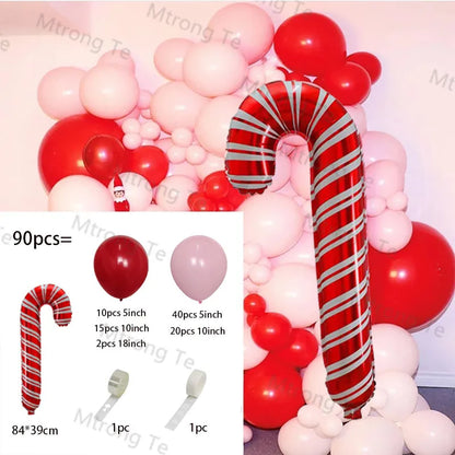 Christmas Balloon Garland Arch – Red & Green Balloons, Star, Santa, and Gift Box Foil Balloons for Xmas and New Year Decoration