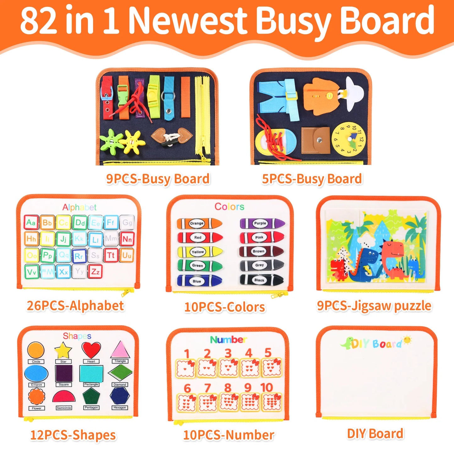 TUNJILOOL Montessori Busy Board – Early Educational Toy for Toddlers, Felt Cloth Story Book, 3D Shape & Color Match