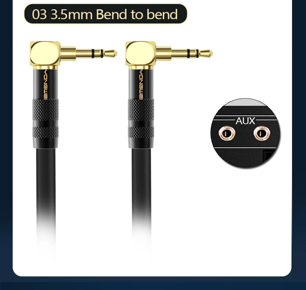YONGWEI 3.5mm AUX Audio Cable - Straight to Curved Male-to-Male for Car, Mobile Phone, Computer, Speaker and Headset Extension