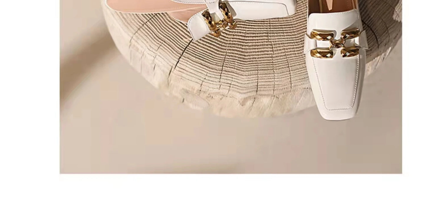 Fashion Women’s Half Slippers — Outdoor Med-Heeled Slides with Toe Chain Decoration, Luxury Square Heel Sandals 2023