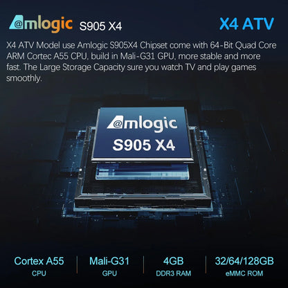 VONTAR X4 Android TV Box – Android 11.0, Amlogic S905X4, 4K, Google Voice Input, 4GB RAM, 32GB EMMC, WiFi