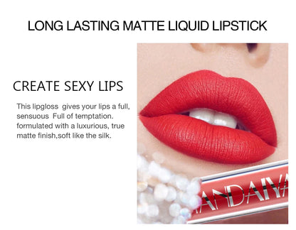 HANDAIYAN 6-Piece Matte Liquid Lipstick Set – Long-Lasting, Non-Stick Cup Lip Gloss Gift Box