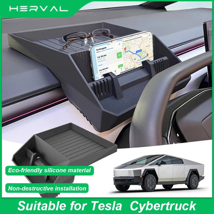 Herval Silicone Air Vent Phone Holder & Storage Tray for Tesla Model Y/3 Highland – Car Tissue Box Organizer Accessory