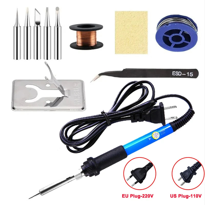 60W Adjustable Temperature Soldering Iron - 110V/220V Electric Welding & Repair Tool