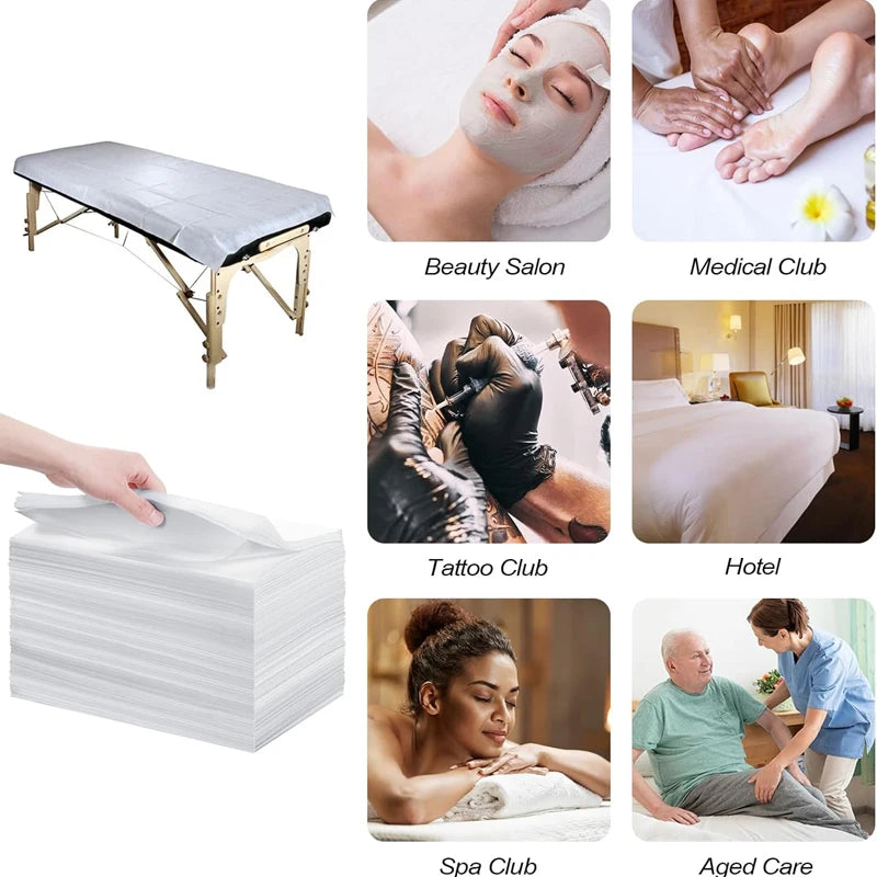 100pcs Disposable White Salon & Massage Table Covers – Breathable Non-Woven Spa & Tattoo Bedsheets