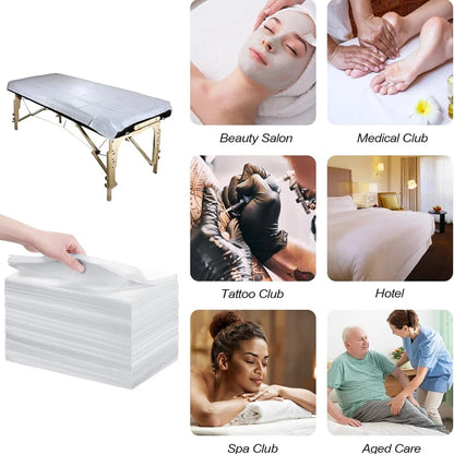 100pcs Disposable White Salon & Massage Table Covers – Breathable Non-Woven Spa & Tattoo Bedsheets