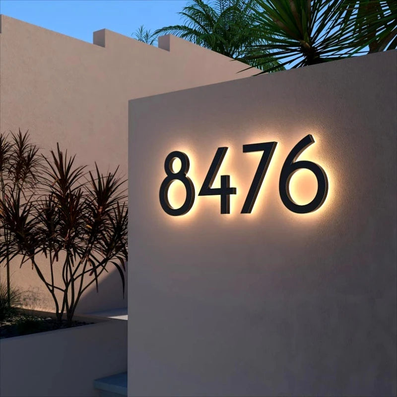 Custom LED House Numbers - Modern Stainless Steel 3D Backlit Address Sign, Waterproof Outdoor Door Plate